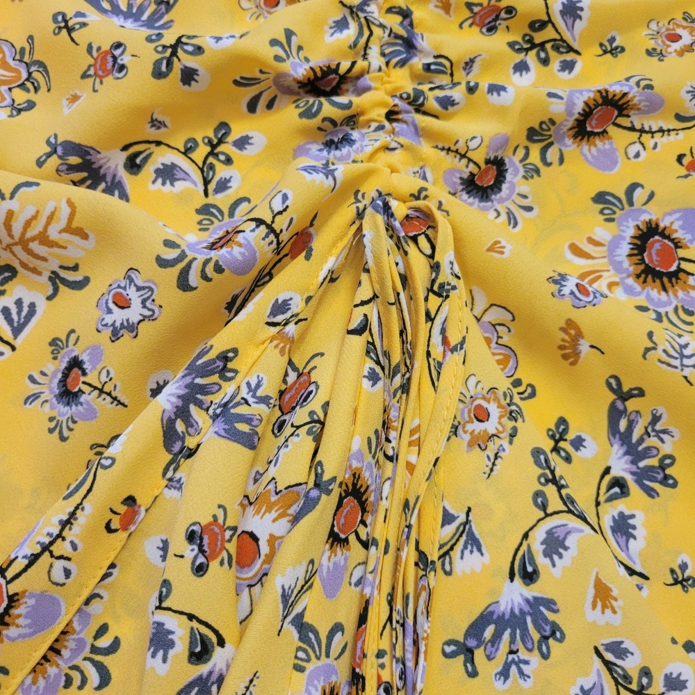 New Max Studio Wrap Skirt Womens XL Yellow Floral Ruffle Midi Romantic Cottage - Picture 4 of 16